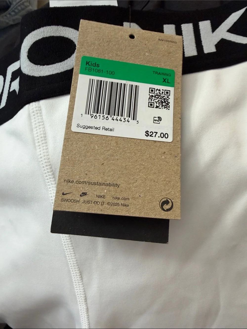 Nike White Pro High-Waist  Shorts with Black Branded Waistband